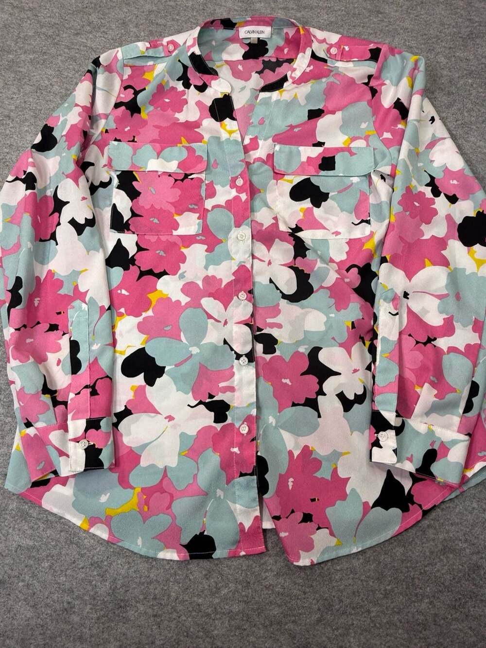Calvin Klein Women's Multicolor Floral Print Long Sleeve Button Down Shirt Sz M